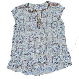 Dr2 by Daniel Rainn Blouse Womens Large Embroidered Trim Top Cap Sleeve(539)